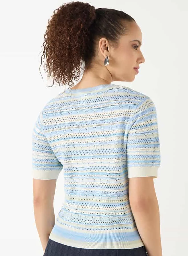 Lee Cooper Lee Cooper Textured Knit Top with Button Closure