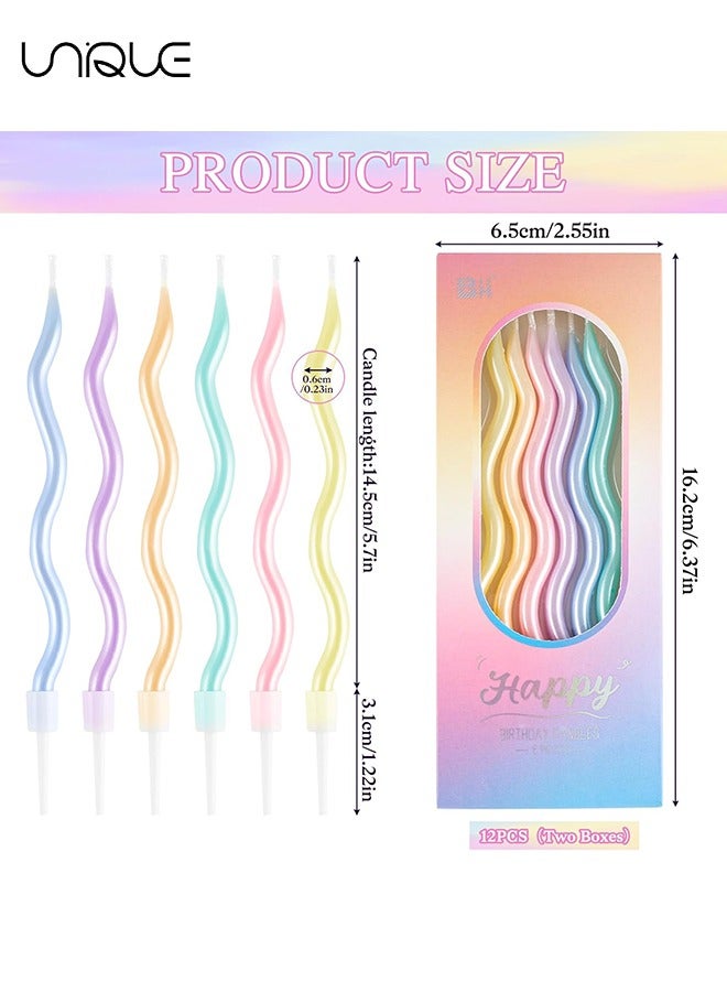 Unique 12 Pcs Spiral Cake Candles - Rainbow Birthday Candles with Holders Twisty Metallic Candles for Cake Party Decorations for Birthday Wedding - Image 2