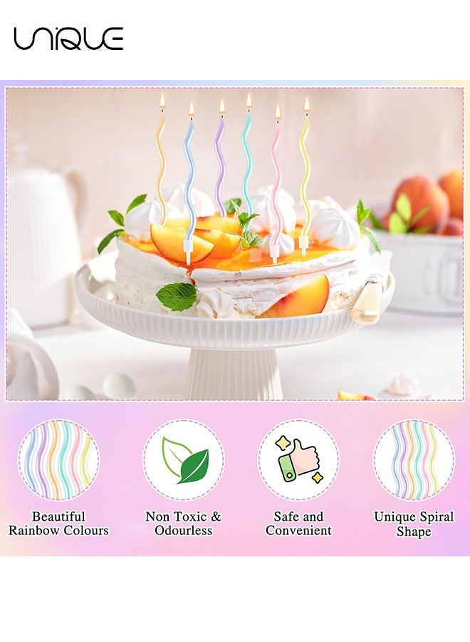 Unique 12 Pcs Spiral Cake Candles - Rainbow Birthday Candles with Holders Twisty Metallic Candles for Cake Party Decorations for Birthday Wedding - Image 4