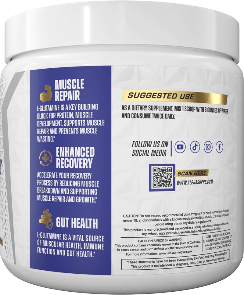ALPHA SUPPS Pure LGlutamine Powder  Unflavored Amino Acid Glutamine Nutritional Supplement for Muscle Recovery Gut  Immune Support  60 Servings  300 Grams - Image 3
