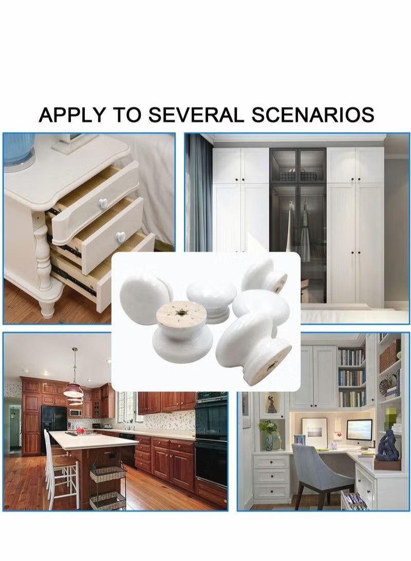 مقابض خزانة خشبية مستديرة ، مقابض خشبية بيضاء على شكل فطر ، خزانة خزانة درج (12 قطعة ، القطر: 1.34 بوصة ، الارتفاع: 1 بوصة) - Image 2