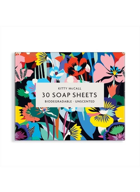 Kitty McCall Soap Sheets from Galison - 1 Package (30 Unscented Sheets), Convenient Biodegradable Hand Soap Sheets for On-The-Go Life, Features Beautiful Floral Design, 2.65” x 3.25” x 0.2”