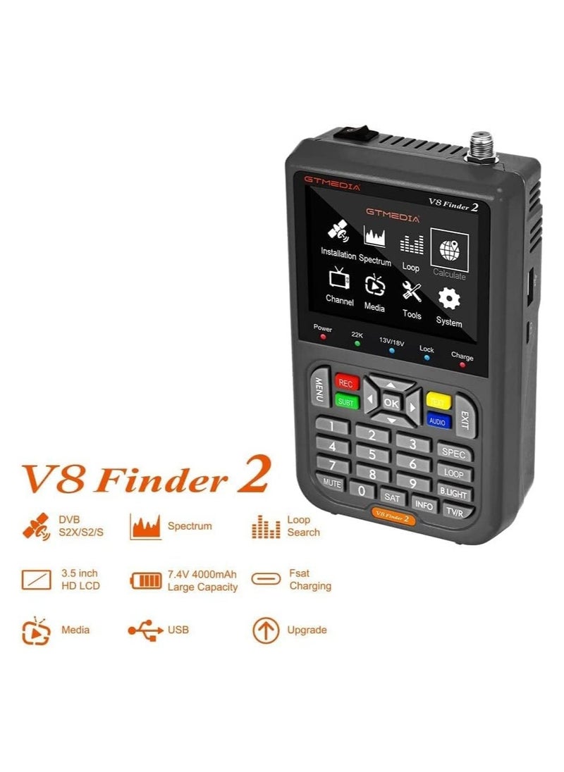 GT Media - V8 Digital Satellite Finder Meter TV signal Finder Meter DVBS/S2/S2X HD Digital Signal Detector FTA 1080P HD Mpeg-2 MPEG-4 3.5 Inch LCD Receiver - Image 1