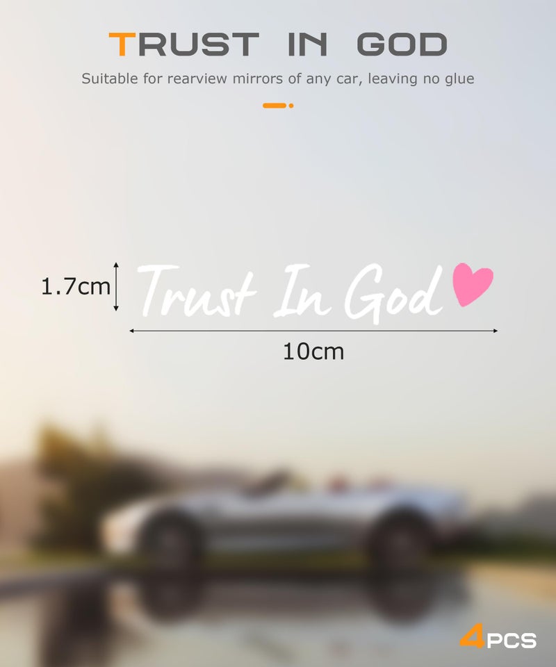 SCUARI 4PCS Car Stickers,Cars Decals,Car Accessories Trust in God Rearview Mirror Sticker,Auto Stickers and Decals,Auto Decals for Women,Trust in God Mirror Decoration,Fits Most Vehicles (White&Pink) - Image 2