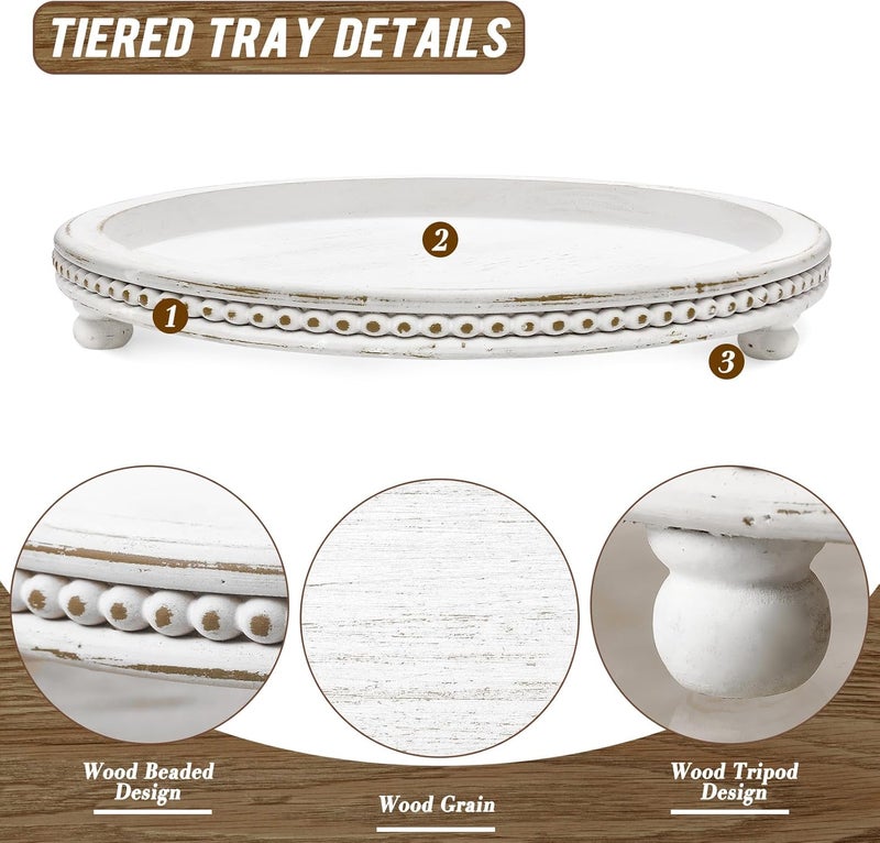 KULEDM Handmade Decorative White Washed Beaded Coffee Table Tray - Round Serving Tray for Dining Room, Entryway and Living Room - Image 5