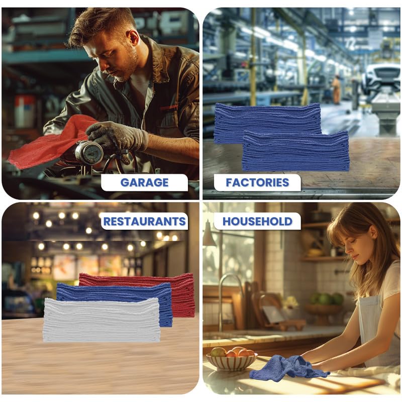 SupremePlus Auto Mechanic Shop Towels (13"x14"), 12 Pack Red - 100% Cotton Commercial Grade Rags for Cleaning & Maintenance, Garage Supplies - Professional Mechanics Reusable Wipes - Image 2