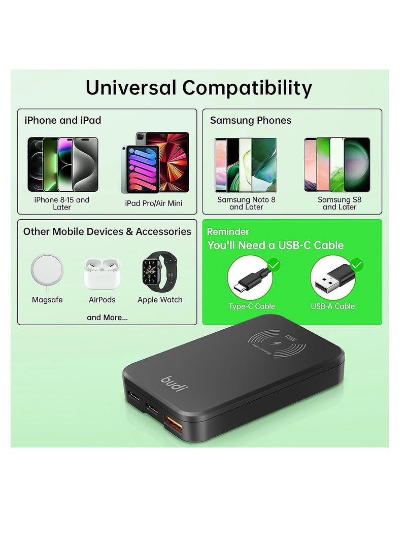 budi 30W Dual USB-C PD and USB QC Magsafe Wireless Charger, Global Travel Charger Budi - Black  - Image 4
