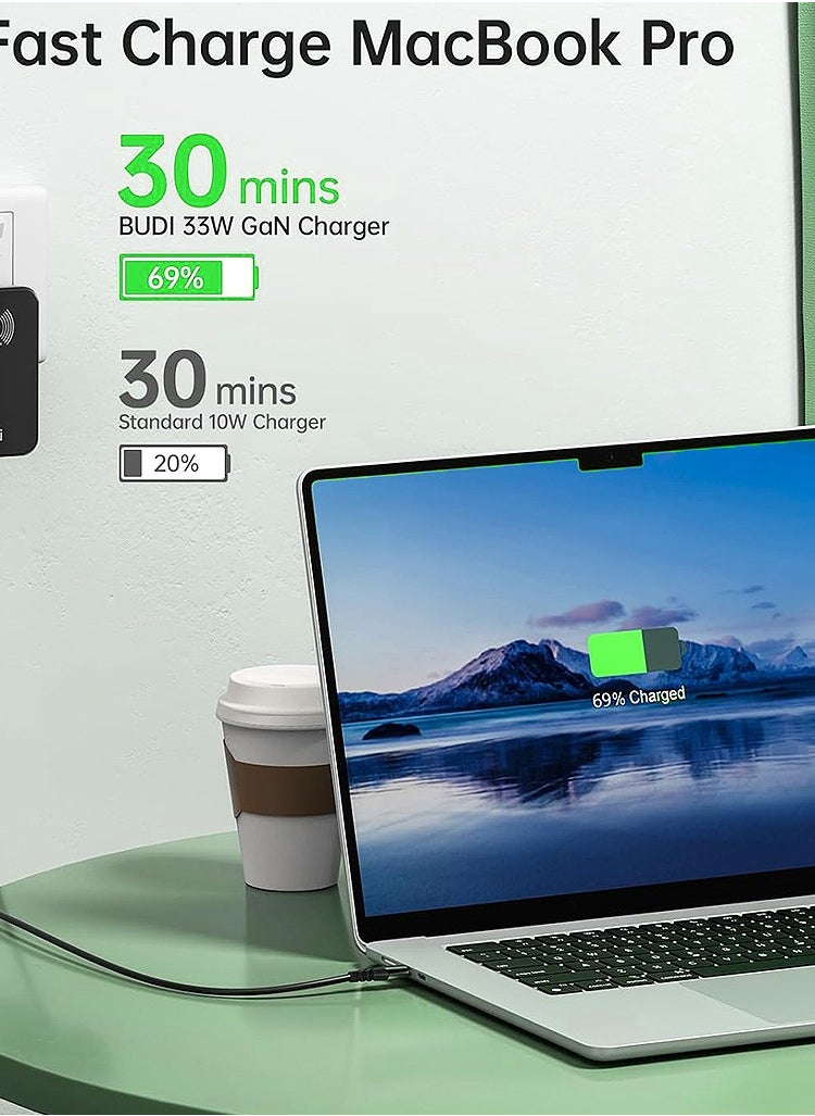 budi 30W Dual USB-C PD and USB QC Magsafe Wireless Charger, Global Travel Charger Budi - Black  - Image 3