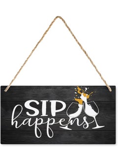 SARVADA DECOR Home Hanging Wall Decor Front Porch Bathroom Wooden Sign Funny Farmhouse Style Wood Sign Sip Happens Sign Home Hanging Wall Decor Front Porch Bathroom Wooden Sign 12 X 6  - Image 1