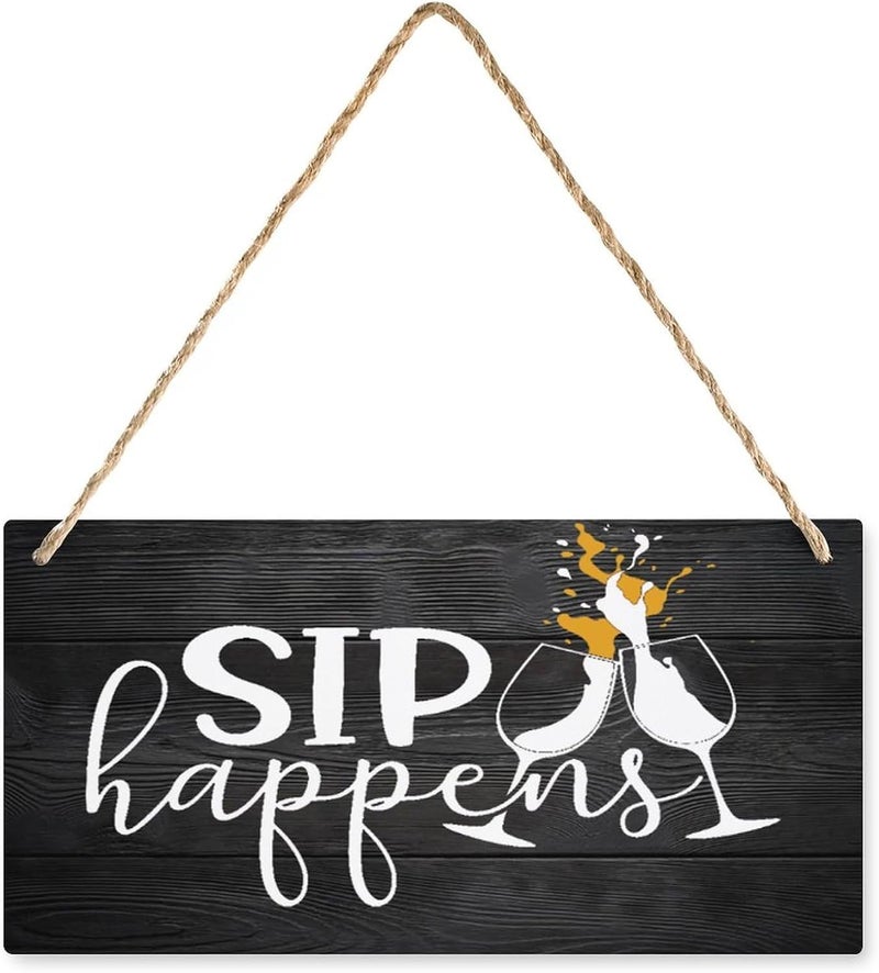 SARVADA DECOR Home Hanging Wall Decor Front Porch Bathroom Wooden Sign Funny Farmhouse Style Wood Sign Sip Happens Sign Home Hanging Wall Decor Front Porch Bathroom Wooden Sign 12 X 6  - Image 1