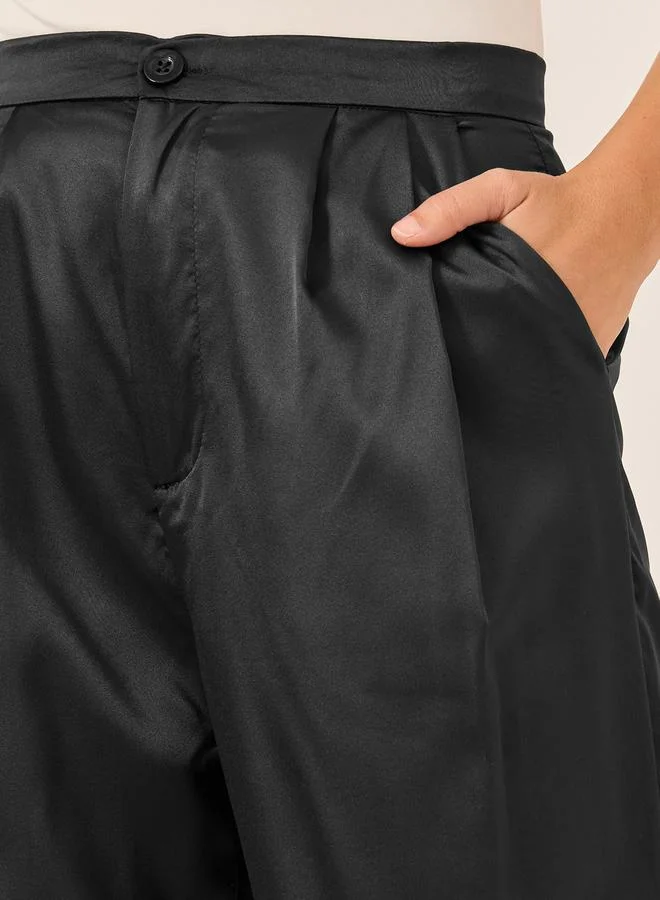 Styli Mid Rise Wide Leg Satin Pants