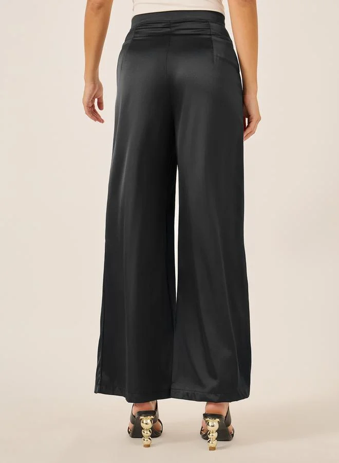 Styli Mid Rise Wide Leg Satin Pants