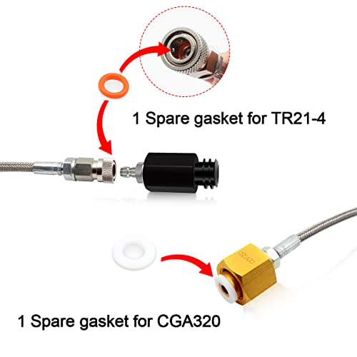 HPEVA Co2 Tank for Soda Machine Adapter, CGA320 Co2 Tank Cylinder Adapter for TR21-4 G1/2 Soda Water Machine with 36 inch Stainless Steel Hose, Soda Maker Parts & Accessories - Image 5