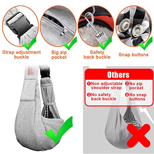 Tomkas Small Dog Sling Carrier - Zipper Pocket & Adjustable Strap - for 3-10 lbs Pets(Grey) Puppy - Image 2