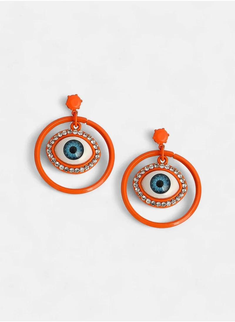 SOHI The Evil-Eye Loop Stone Studded Drop Earrings