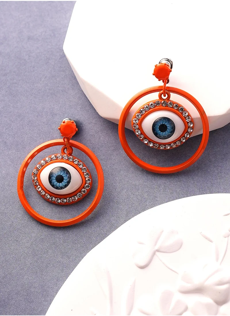 SOHI The Evil-Eye Loop Stone Studded Drop Earrings
