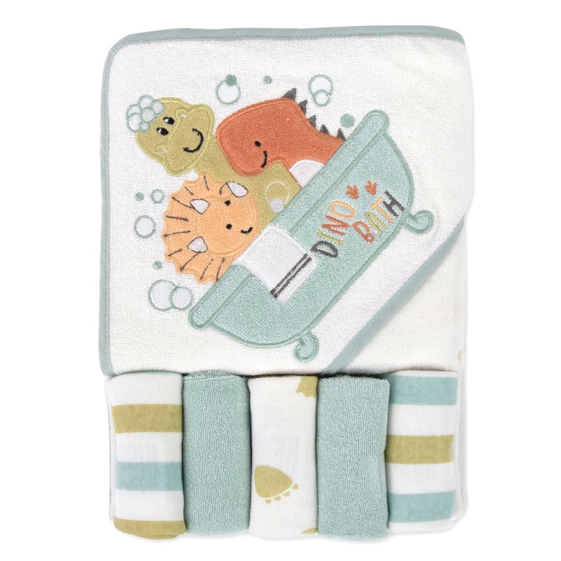 Baby Essentials Baby Hooded Towel and Washcloth Set for Infants Boys and Girls 612 Months Drippy Dinos 