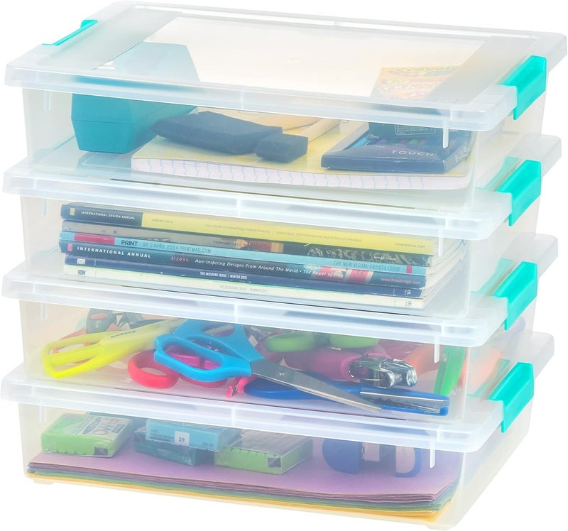 IrisUSA 6 Qt. Plastic Storage Bins Containers with Lids, 4 Pack, Small Sensory Bin, Craft Storage, Craft Organizers & Storage, Organizing Container for Home, Office & Art Supplies, Stackable, Clear - Image 1