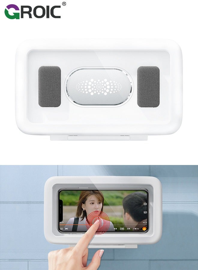 GROIC White Shower Phone Holder 480 Rotation Phone Stand Case Mount for Bathroom Waterproof Bathtub Kitchen Wall Mirror Compatible with iPhone Samsung All 4.5-7 Inch Smartphones  - Image 1