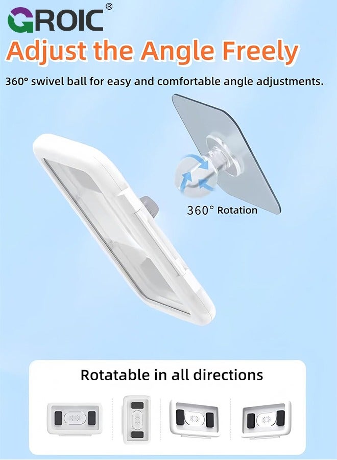 GROIC White Shower Phone Holder 480 Rotation Phone Stand Case Mount for Bathroom Waterproof Bathtub Kitchen Wall Mirror Compatible with iPhone Samsung All 4.5-7 Inch Smartphones  - Image 2