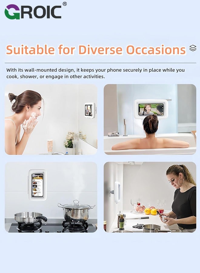 GROIC White Shower Phone Holder 480 Rotation Phone Stand Case Mount for Bathroom Waterproof Bathtub Kitchen Wall Mirror Compatible with iPhone Samsung All 4.5-7 Inch Smartphones  - Image 4