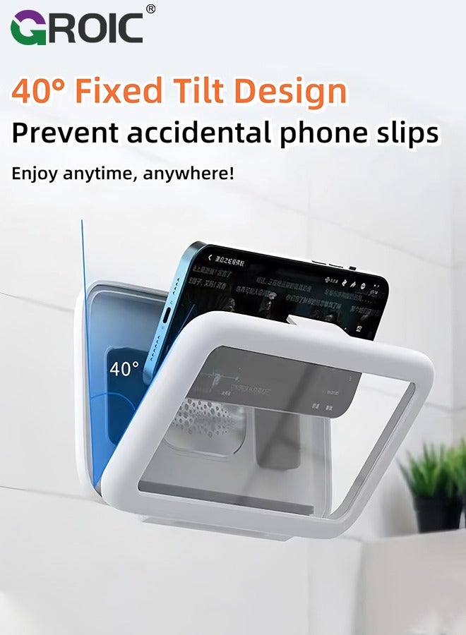 GROIC White Shower Phone Holder 480 Rotation Phone Stand Case Mount for Bathroom Waterproof Bathtub Kitchen Wall Mirror Compatible with iPhone Samsung All 4.5-7 Inch Smartphones  - Image 5
