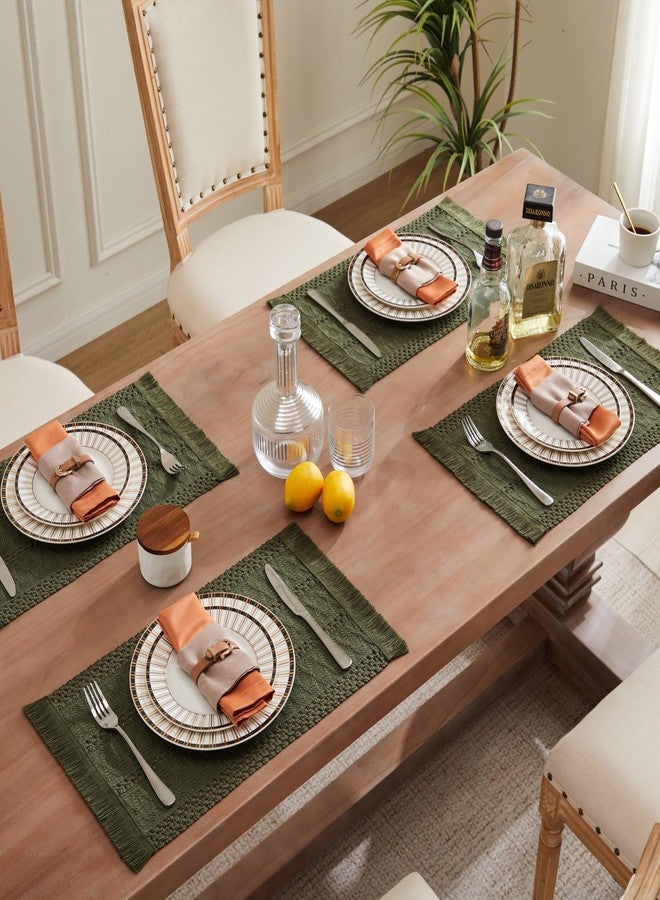 ZeeMart Macrame Style Boho Placemats Set of 4, Olive Decorative Natural Farmhouse Cotton Woven Place Mats Home Decor for Kitchen Dining Table - Image 3