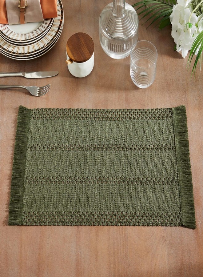 ZeeMart Macrame Style Boho Placemats Set of 4, Olive Decorative Natural Farmhouse Cotton Woven Place Mats Home Decor for Kitchen Dining Table - Image 2