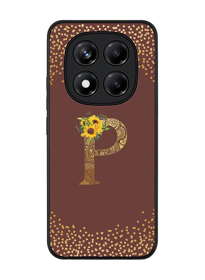 Stylizedd For Xiaomi Redmi Note 14 Pro 5G / X7 5G Case,Slim fit Camera Protection, Shockproof Thin Phone cover  - Custom Floral Monogram - P  (Brown ) - Image 1