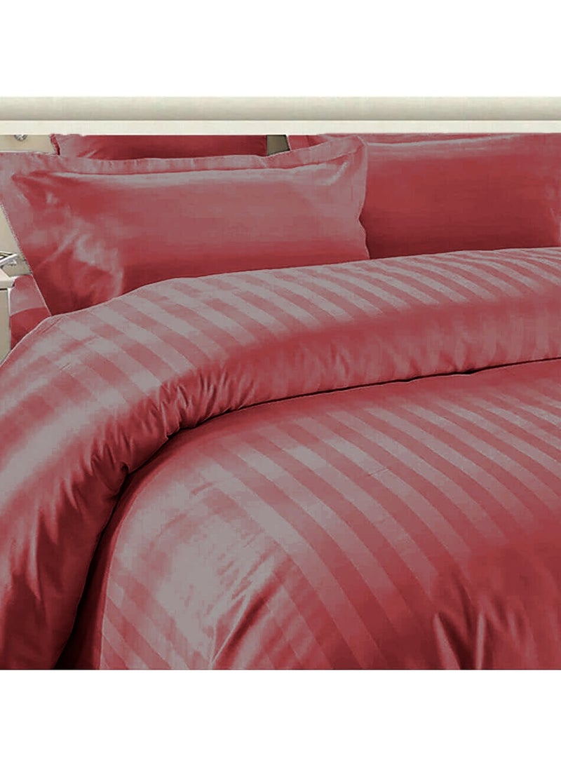 Eworld 6-Piece Premium King Size Bedding Set, Maroon Striped Design and High-Quality Cotton Hotel Luxury Bedsheet Soft Quilt Cover and Pillowcases  - Image 5