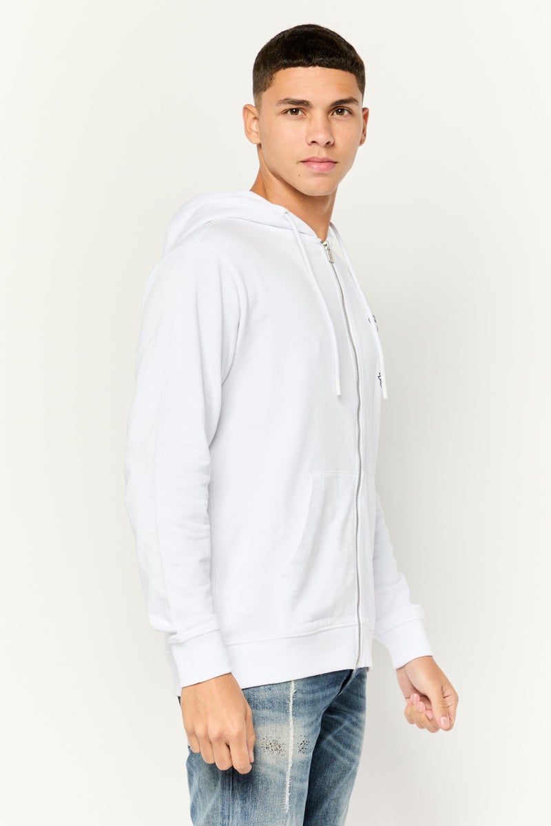 Gazzarrini Men Brand Logo Full Zip Hooded Sweatshirt, White - Image 3