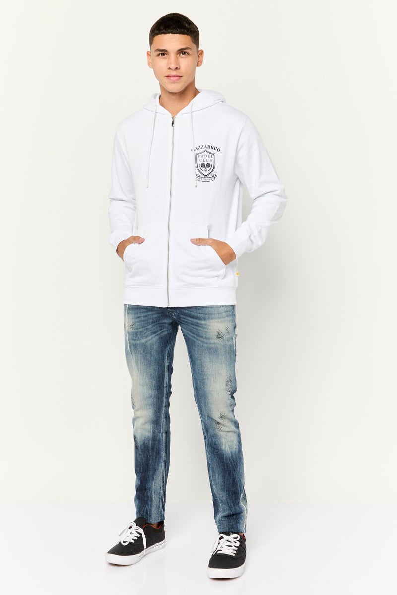 Gazzarrini Men Brand Logo Full Zip Hooded Sweatshirt, White - Image 4