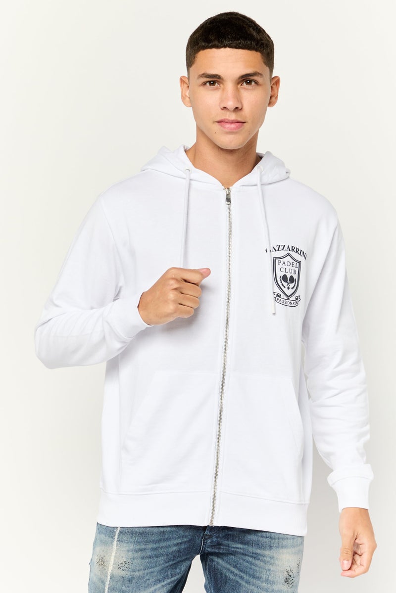 Gazzarrini Men Brand Logo Full Zip Hooded Sweatshirt, White - Image 1
