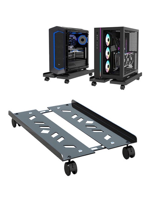 Adjustable Computer Tower Holder, Anti-Slip Mobile CPU Holder, PC Case Stand with Four Wheels, Ventilation and Heat Dissipation, Compatible with All Models