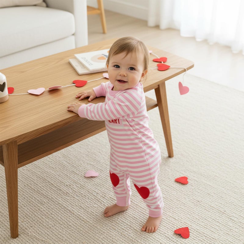 Bonangber Infant Valentines Outfit Girl Sweet Heart Print Stripe Romper Long Sleeve Onesie Jumpsuit Valentines Day Baby Girl Outfit (A-Pink,3-6 Months) - Image 4