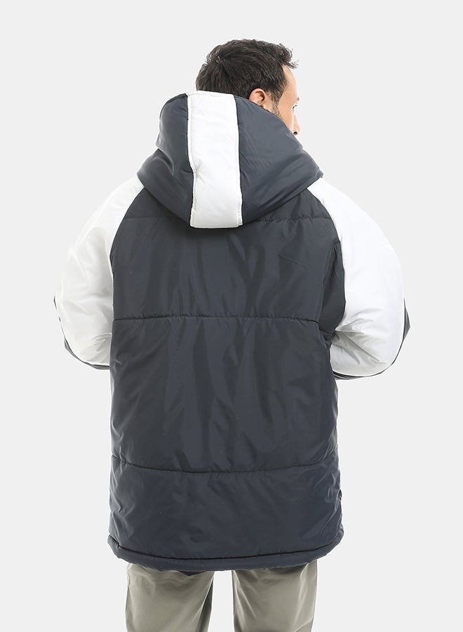 Andora Hooded Waterproof Zipper Closure Jacket-Navy & White - Image 3
