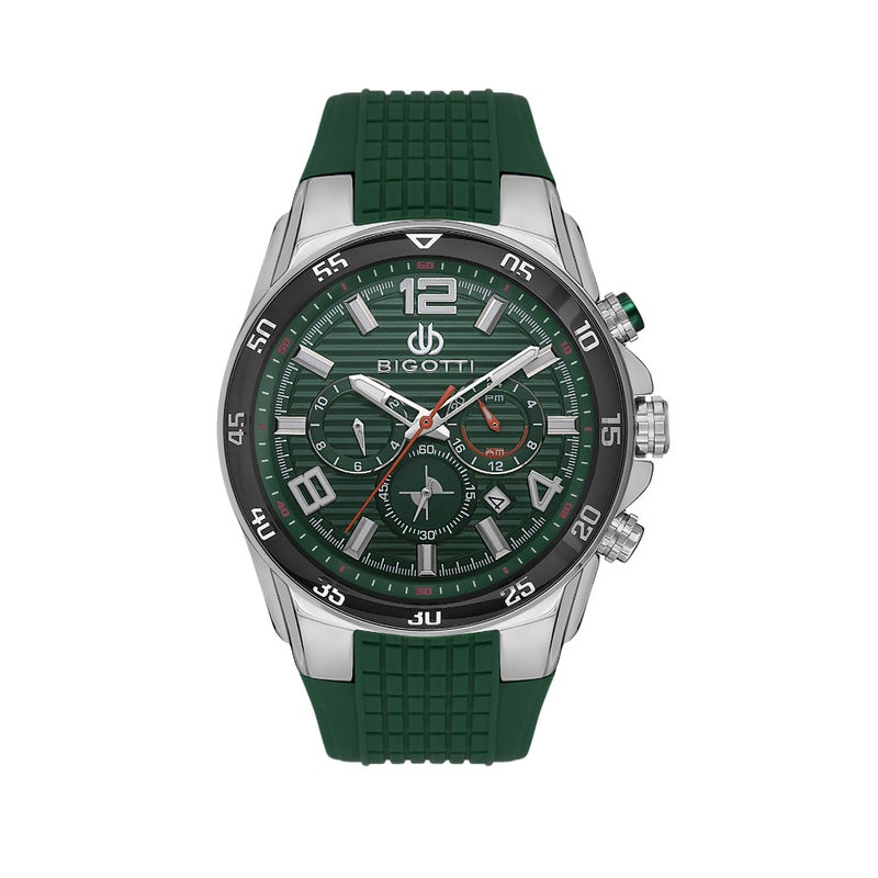 Bigotti Raffinato Dark Green Silicone Band Watch for Men BG.1.10552-3 - Dark Green Emboss Dial with Stone, 46mm Case, Japanese Quartz, Date Display, 50M Water Resistant, Mineral Glass - Image 1