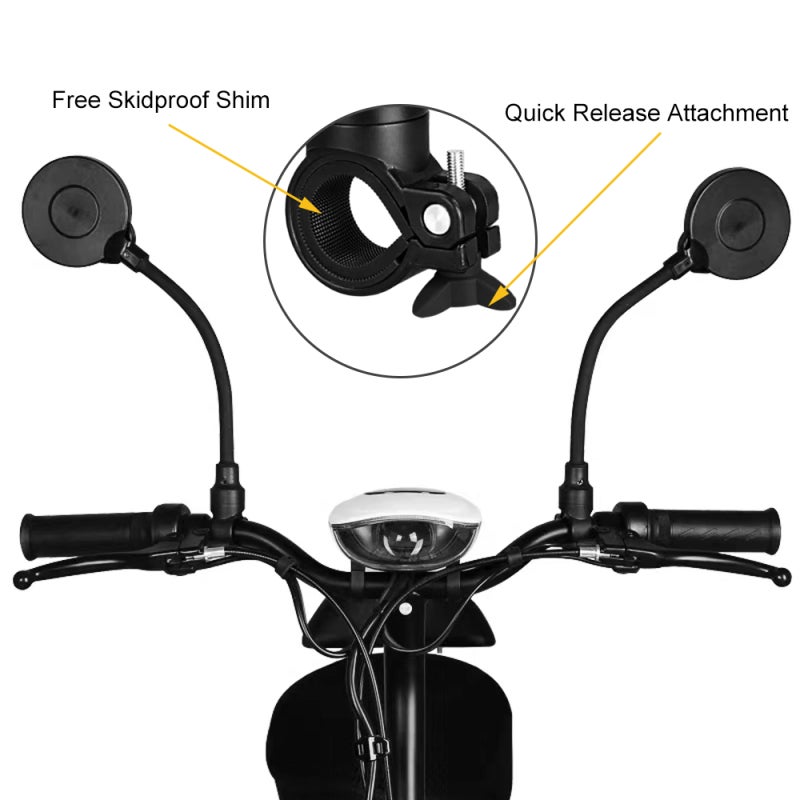 Bike Rear View Mirror: Black Convex High-definition Lens - Adjustable Flexible Pole 360° Rotation, Skidproof Scratch-free Shim for Bicycles, Motorcycles, Electrombikes With Handlebars Under 32mm - Image 3