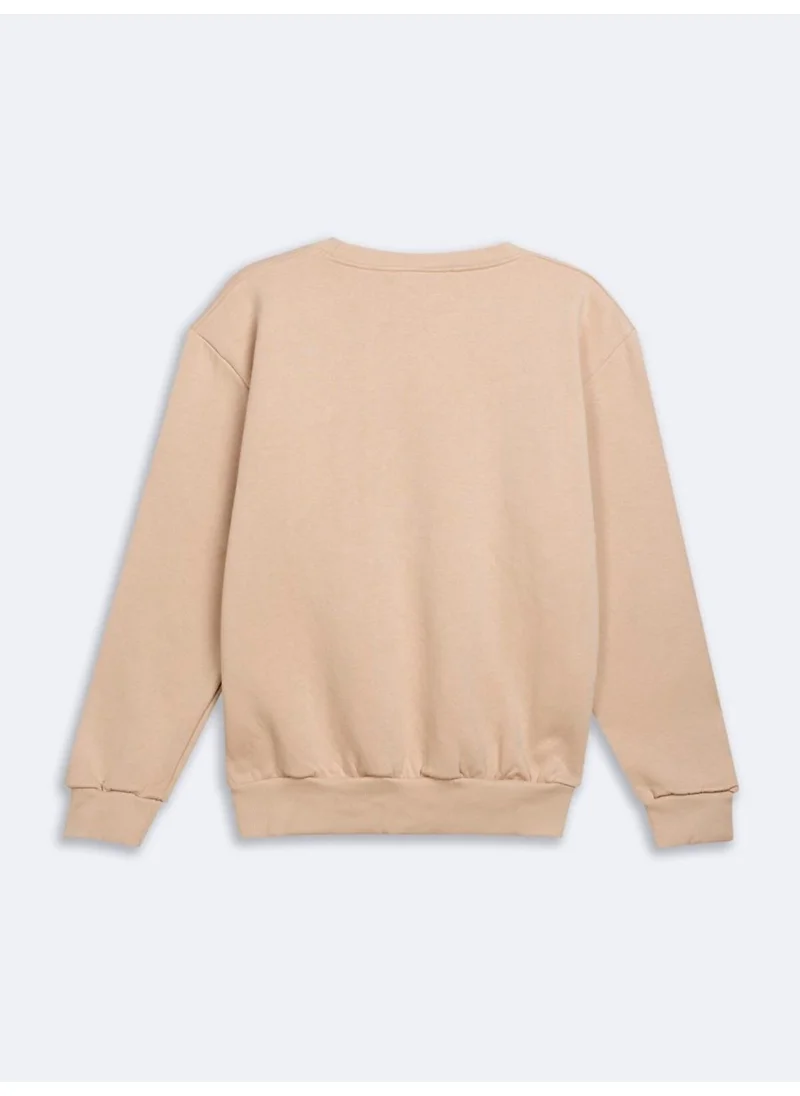 LTB Slogan Zero Collar Long Sleeve Regular Fit Beige Sweatshirt