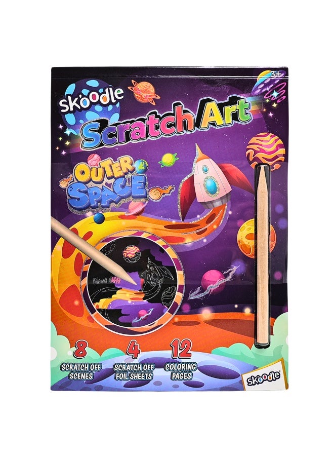 SKOODLE Outer Space Scratch Art with Scraper| Art &Craft Kit | Mess Free Activity| Learning Toy For Kids | Age 3+ - Image 1