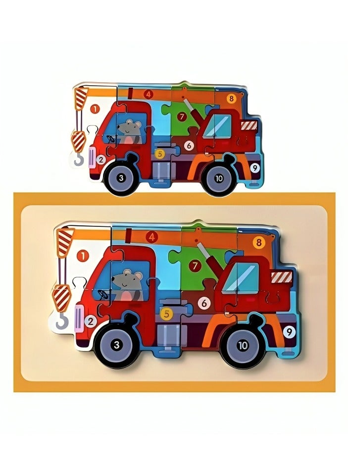 ألغاز خشبية ثلاثية الأبعاد مصممة لتعليم الأطفال شكل المركبات الهندسية، أدوات دعم التعليم للآباء والمعلمين، ألوان وأنماط جذابة، تنمية المهارات الحركية من مونتيسوري، هدايا رائعة (نمط شاحنة الرافعة) - Image 1