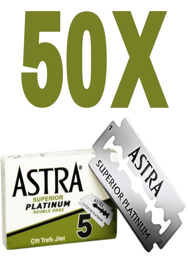 Astra Platinum Double Edge Safety Razor Blades, 50 Blades (10 x 5) - Image 1
