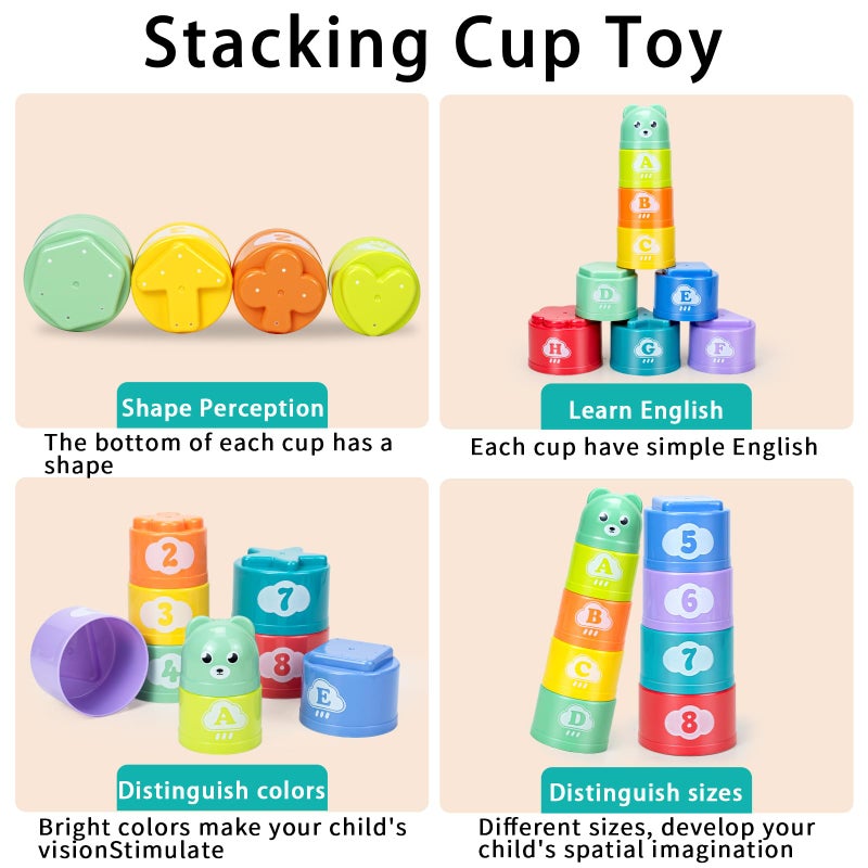 Ynanimery Stacking Cups Toys for Toddlers 1-3, Baby Toys Stacking Cups & Soft Blocks Teething Toys for Babies 6-12 Months Montessori Educational or Bath Fun, Stacking Cups - Image 3
