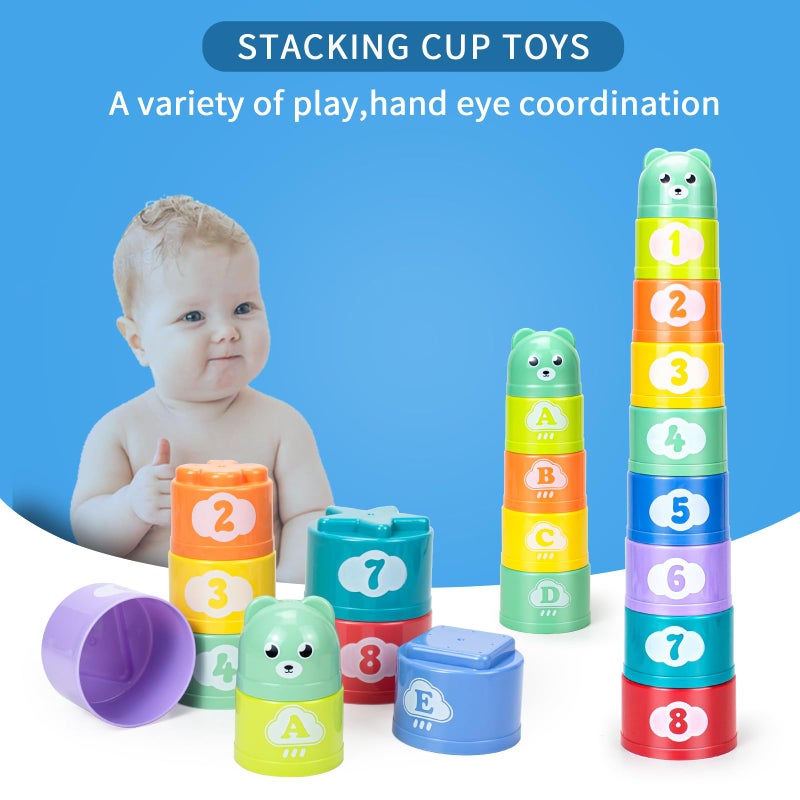 Ynanimery Stacking Cups Toys for Toddlers 1-3, Baby Toys Stacking Cups & Soft Blocks Teething Toys for Babies 6-12 Months Montessori Educational or Bath Fun, Stacking Cups - Image 4