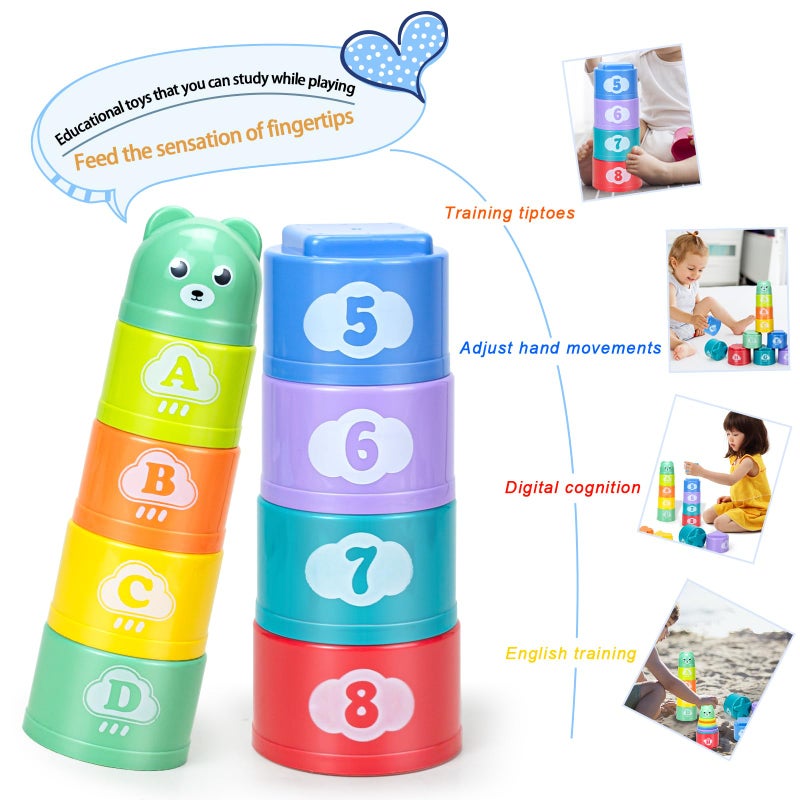 Ynanimery Stacking Cups Toys for Toddlers 1-3, Baby Toys Stacking Cups & Soft Blocks Teething Toys for Babies 6-12 Months Montessori Educational or Bath Fun, Stacking Cups - Image 2