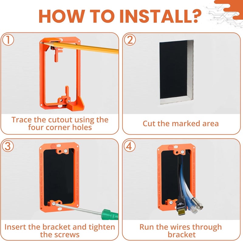 BWP Low Voltage Mounting Bracket 1 Gang, 10 Pack for Single Gang Wall Plate, Telephone Wires, Network Cables, HDMI, Coaxial, Speaker Cables - Low Voltage Box Cable Wall Plate Bracket, Mud Ring - Image 4