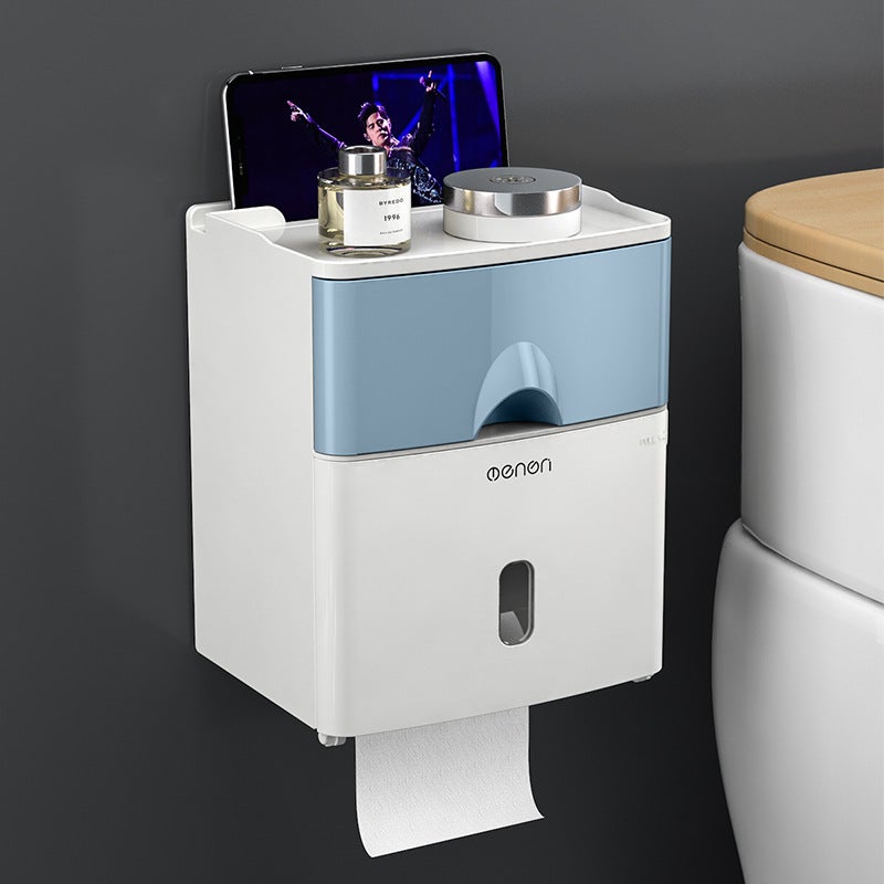 Double-Layer Multi-Functional Tissue Box Roll Toilet Punch-Free Creative Paper Box Toilet Paper Roll Waterproof - Image 1