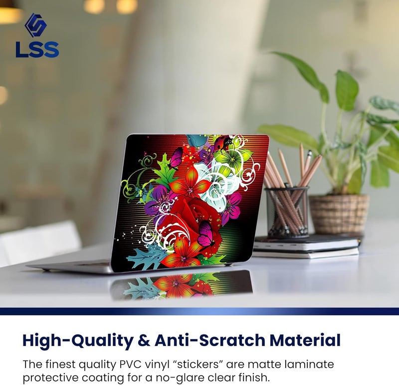 Lss Laptop 15 15.6 Skin Cover with Colorful Colorful Floral Pattern for HP Dell Lenovo Apple Asus Acer Compaq - Fits 13.3" 14" 15.6" 16" (2 Wrist Pads Free) - Image 4