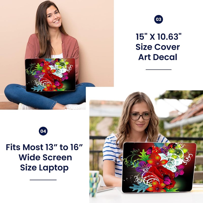 Lss Laptop 15 15.6 Skin Cover with Colorful Colorful Floral Pattern for HP Dell Lenovo Apple Asus Acer Compaq - Fits 13.3" 14" 15.6" 16" (2 Wrist Pads Free) - Image 3