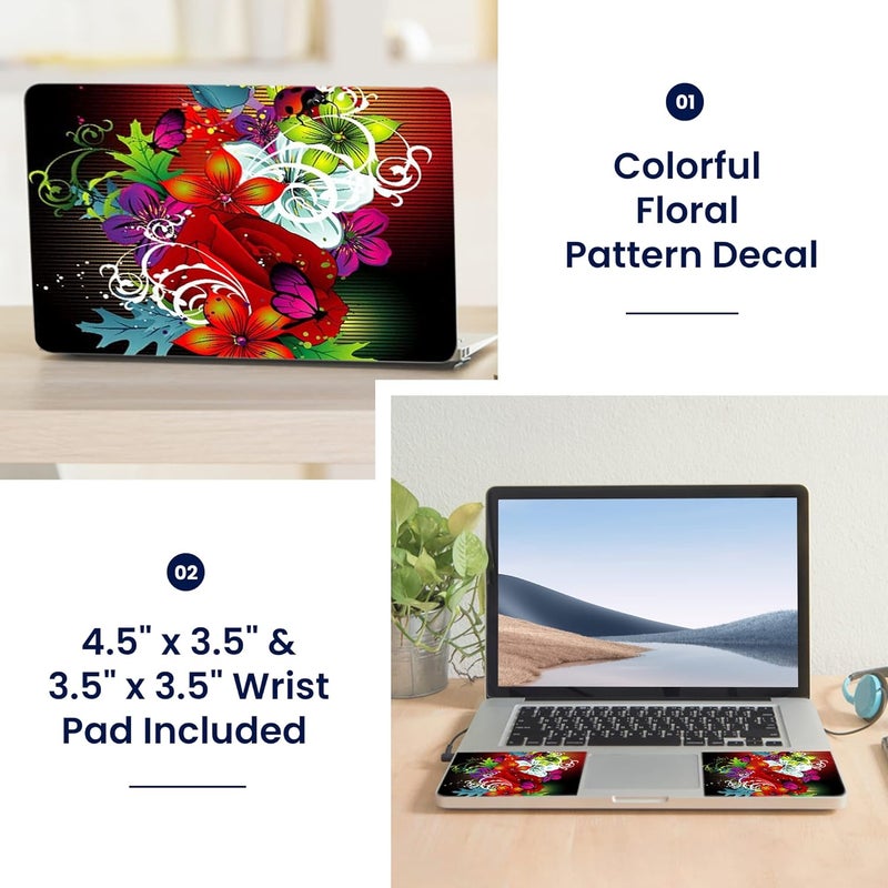 Lss Laptop 15 15.6 Skin Cover with Colorful Colorful Floral Pattern for HP Dell Lenovo Apple Asus Acer Compaq - Fits 13.3" 14" 15.6" 16" (2 Wrist Pads Free) - Image 2